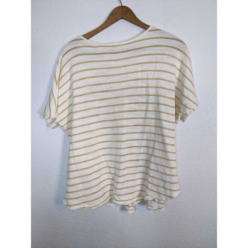 Short Sleeve Striped Boho Embroidered M Shirt Summer Spring Costal Terry Cloth - Picture 2 of 6